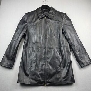 Centigrade Womens Black Genuine Leather Full Zip Car Coat Jacket Small RN 81893